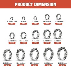 304 Stainless Steel Single Ear Hose Clamps 160 PCS Kit with Pincers Universal