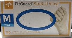 Medline FG1502 FitGuard Stretch Vinyl Box of 1500 Powder Free Exam Gloves