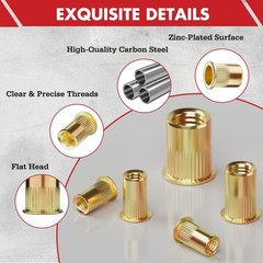 Arrow Rivet Nut Kit, 200pcs SAE High Carbon Steel Zinc Plated Rivnut Assortmen