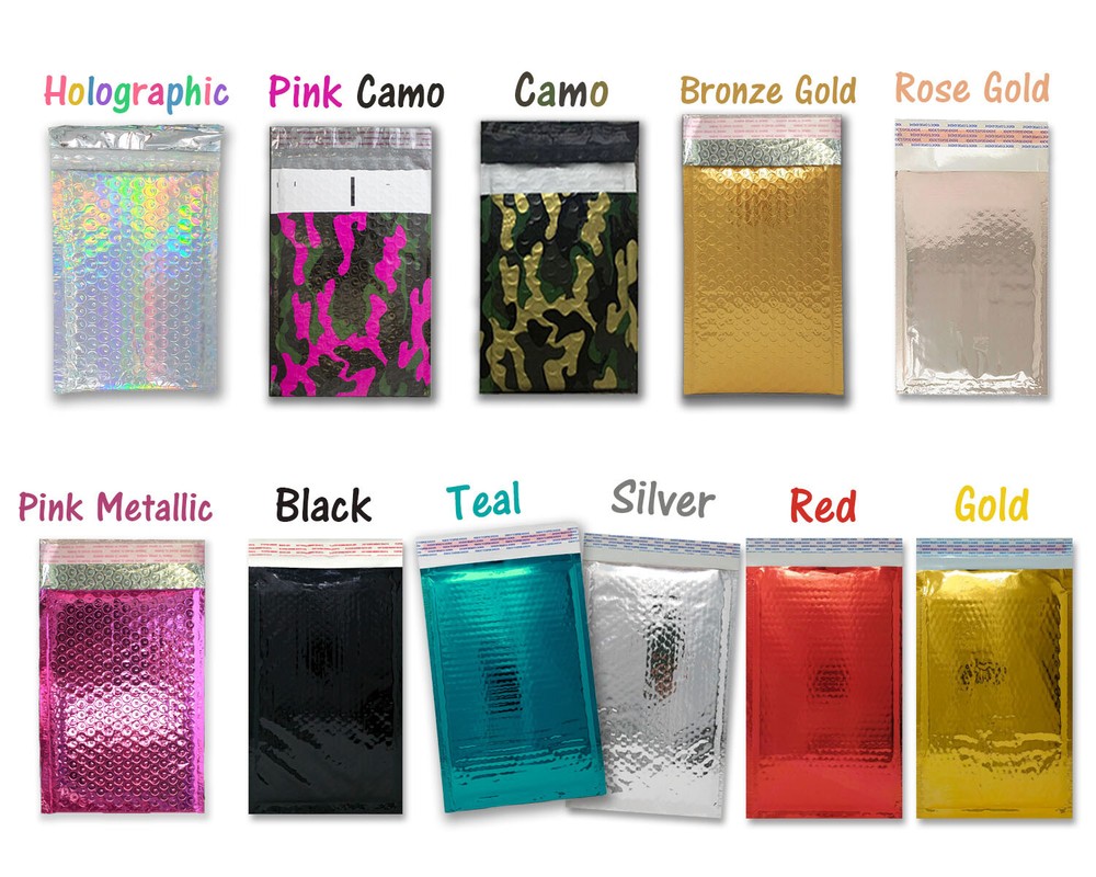 4×8″ Metallic Bubble Mailers Padded Shipping Poly Mailing Envelopes Combo Pack