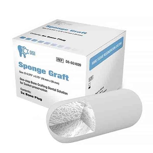 DSI DS-SG1020 Sponge Graft Collagen Plugs With Bone Graft Sterile 10mmX20mm 5/Pk
