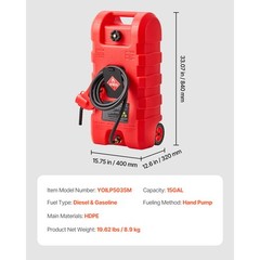 Fuel Caddy 15 Gallon Portable Fuel Tank with Gravity & Hand Pump Modes