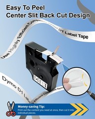 5PK For Dymo D1 Label Tape 12mm Black on White 45013 S0720530 Cassette 1/2