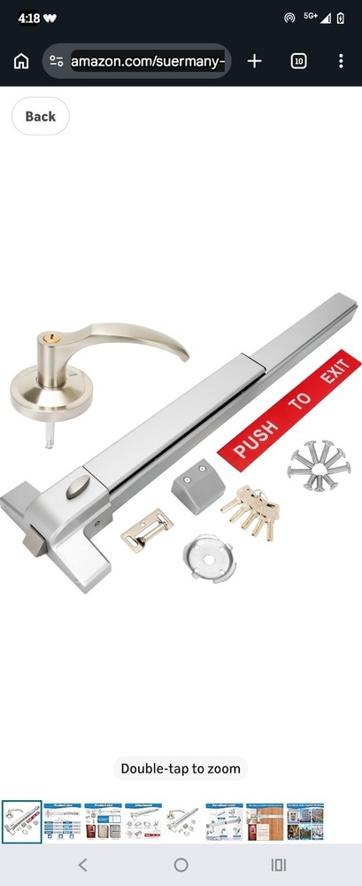 Suermany 301J Panic Bar Exit Device, Stainless Steel, Key & Emergency Sticker