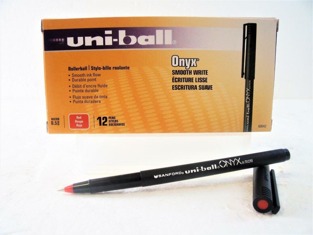 Uni-ball Onyx Red Ink 0.5mm Micro Point Roller Ball Pen Dozen 12-Pens New 60042