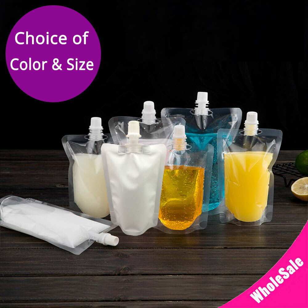 Multi-Size & Color Glossy Mylar Stand up Drinking Pouches w/ Spout & Funnel