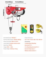 VEVOR Electric Hoist 1320lbs Crane Winch with Wireless Remote Control 1150W 110V