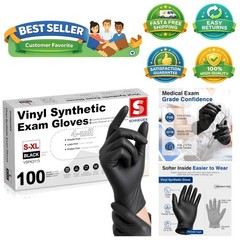 4 Mil Black Vinyl Exam Gloves, Large Disposable Pack of 100 – Latex-Free