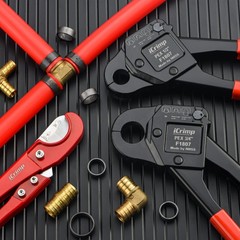PEX Pipe Crimping Tool Set – 1/2″ & 3/4″ Angle Head Crimper with Cutter, Tight S
