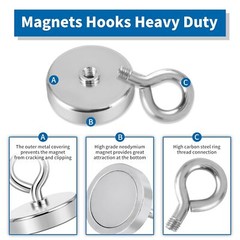 FISHING MAGNET 300 lb 1.7/2” Large Heavy Duty Super Neodymium High Power w/ Hand