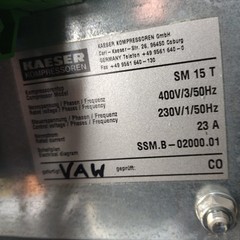 KAESER SM15T screw compressor, 9 kW, 1.5 m³/min, 8 bar, with dryer