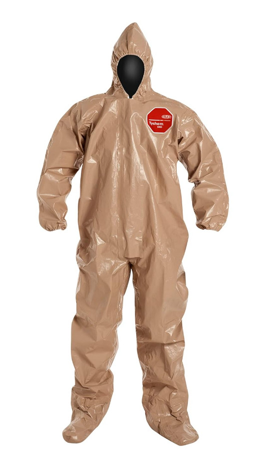 DuPont Tychem 5000 Hooded Chemical Resistant Coveralls 2XL Tan Taped Seam 6-Pack