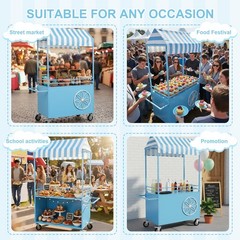 Candy Cart with Lockable Wheels Mobile Food Display Stand Dessert Cart W/ Canopy