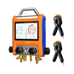 Elitech Digital 4 Valve Manifold Gauge w/Hoses Clamps & Vacuum Gauge, EMG-40VPro