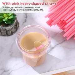 25 Sets Clear Plastic Cups with Heart Shaped Pink Straws and Strawless Lids