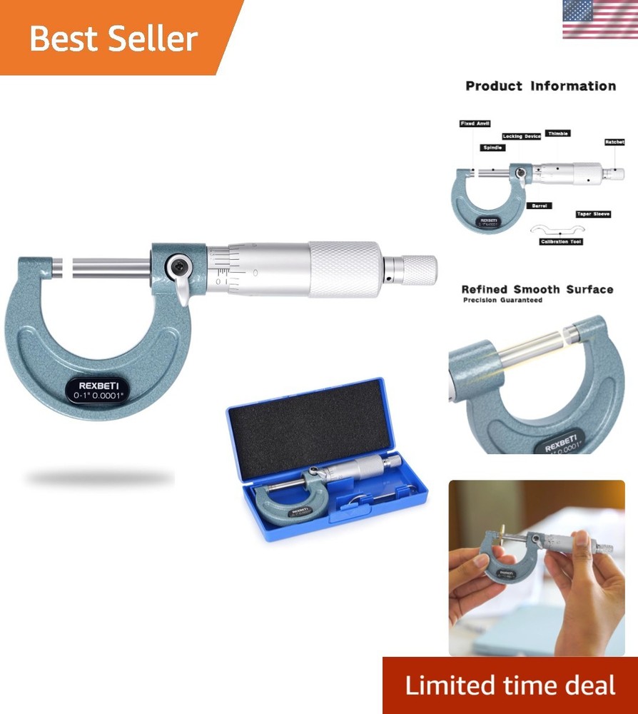 Carbide Tipped Outside Micrometer Kit – 0.001″ Graduation, Rust-Resistant Finish