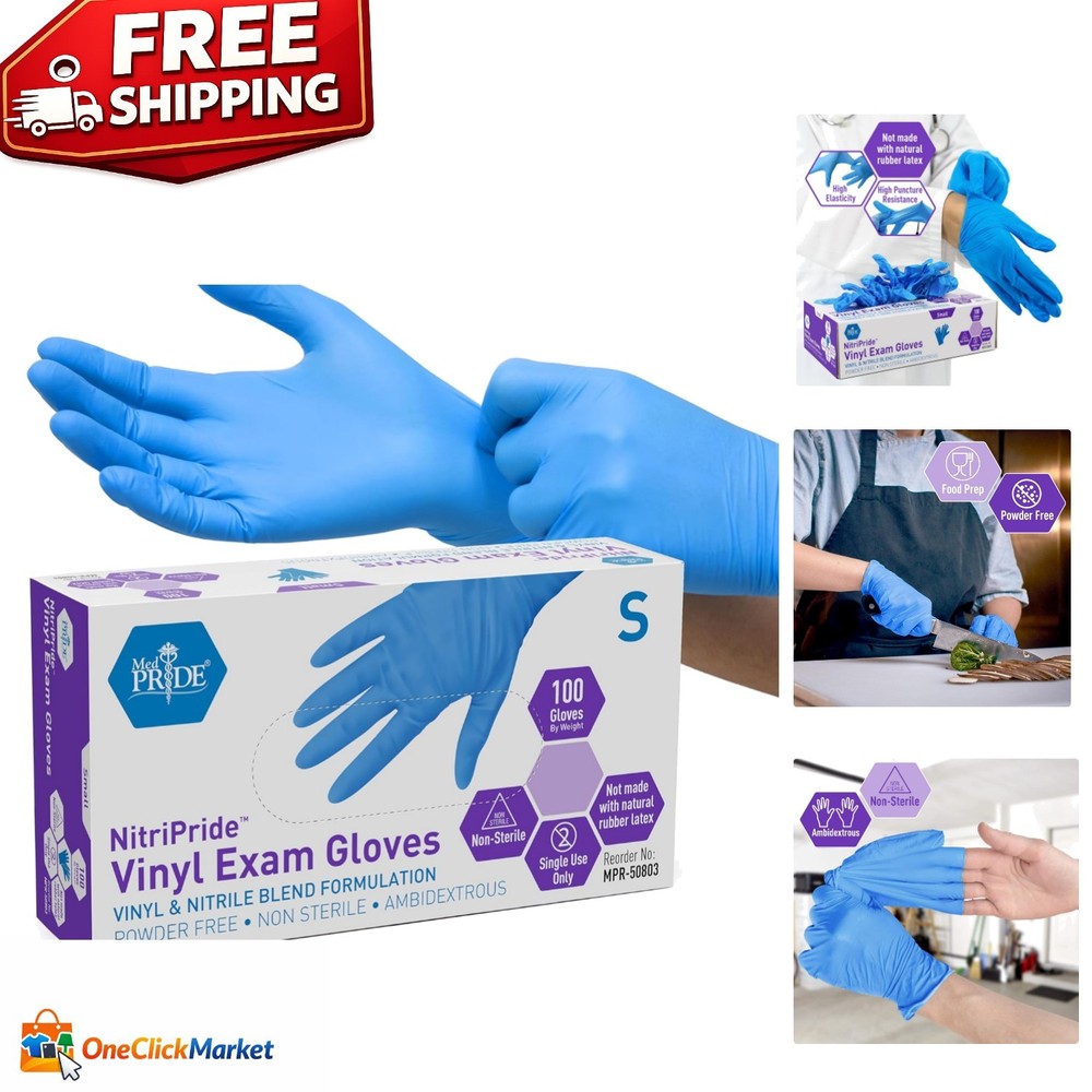 Non-Sterile Nitrile/Vinyl Gloves for Medical & Food Use – Blue, Small, 100 Pack