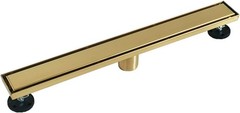 24 Inch Gold Linear Shower Drain, 2-in-1 Tile Insert, Brushed Brass Stainless