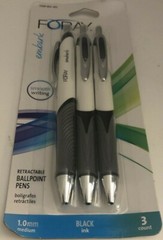 NEW FORAY Ballpoint Pens, 1.0 mm, Gray/White Barrel/Black Ink 3Pk SHIPS N 24HRS
