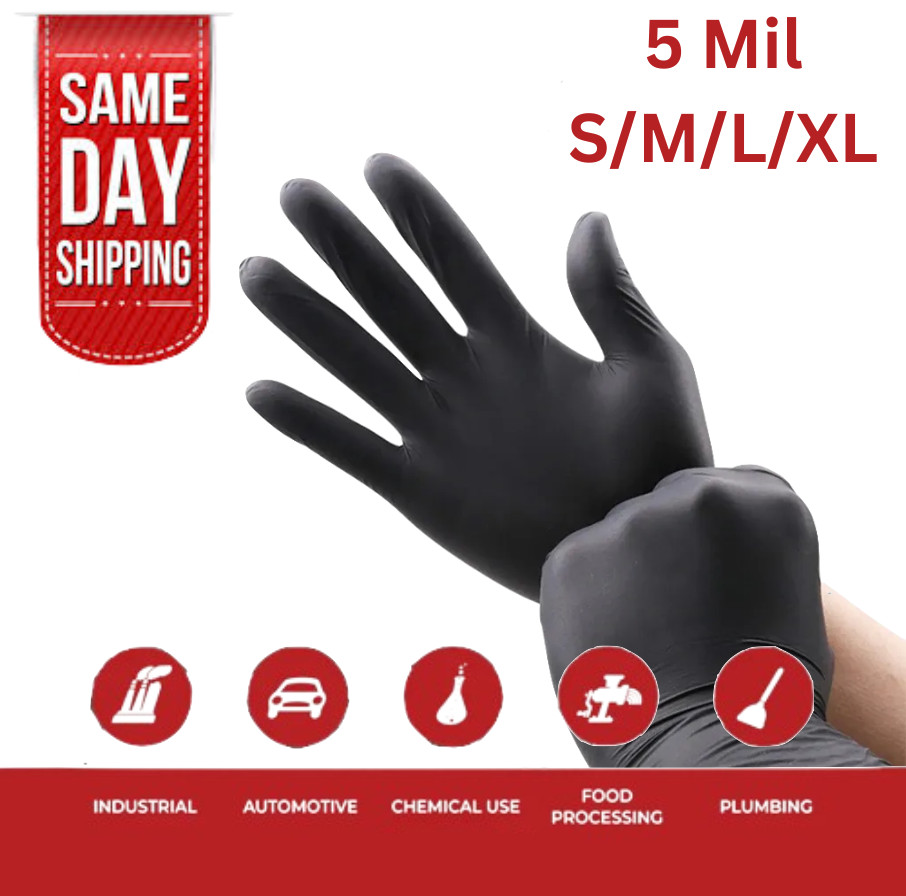5 Mil Nitrile Black Disposable Exam/Medical Cleaning Gloves Durable