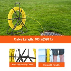 Fish Tape Puller Fiberglass 328ft/100m Ø 1/4″ Wire Cable Running Duct Rodder Kit