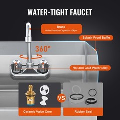 VEVOR Wall Mount Hand Wash Sink 17″x 15″ Stainless Steel w/ Faucet & Splash NSF
