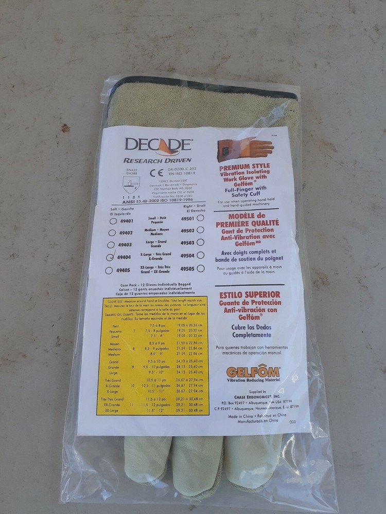 New DECADE Work Glove 49404 Left Hand XL Premium Style Full-Finger