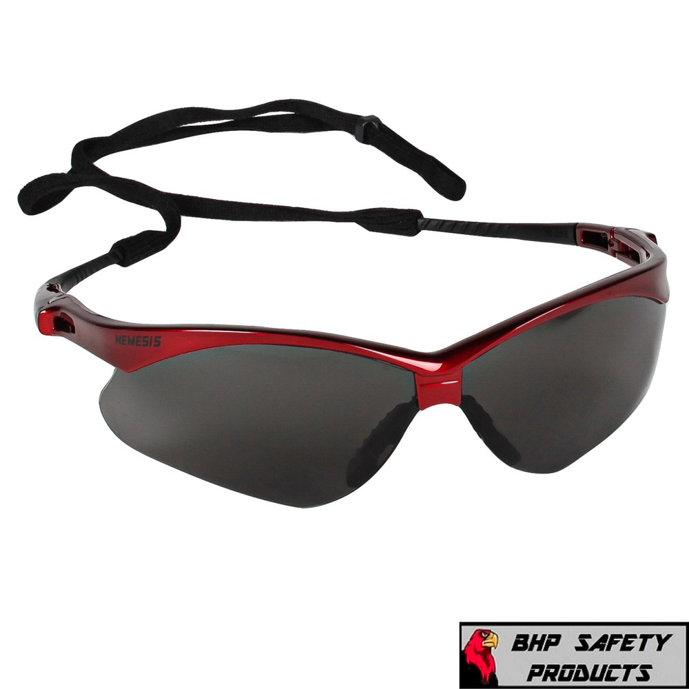 KLEENGUARD NEMESIS 22611 SAFETY GLASSES SMOKE LENS W/ RED FRAME SUNGLASSES 1/PR