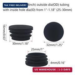 20Pcs 32mm(1-1/4Inch) Round Plastic Plug, Pipe Tubing End Cap, Black Furniture F