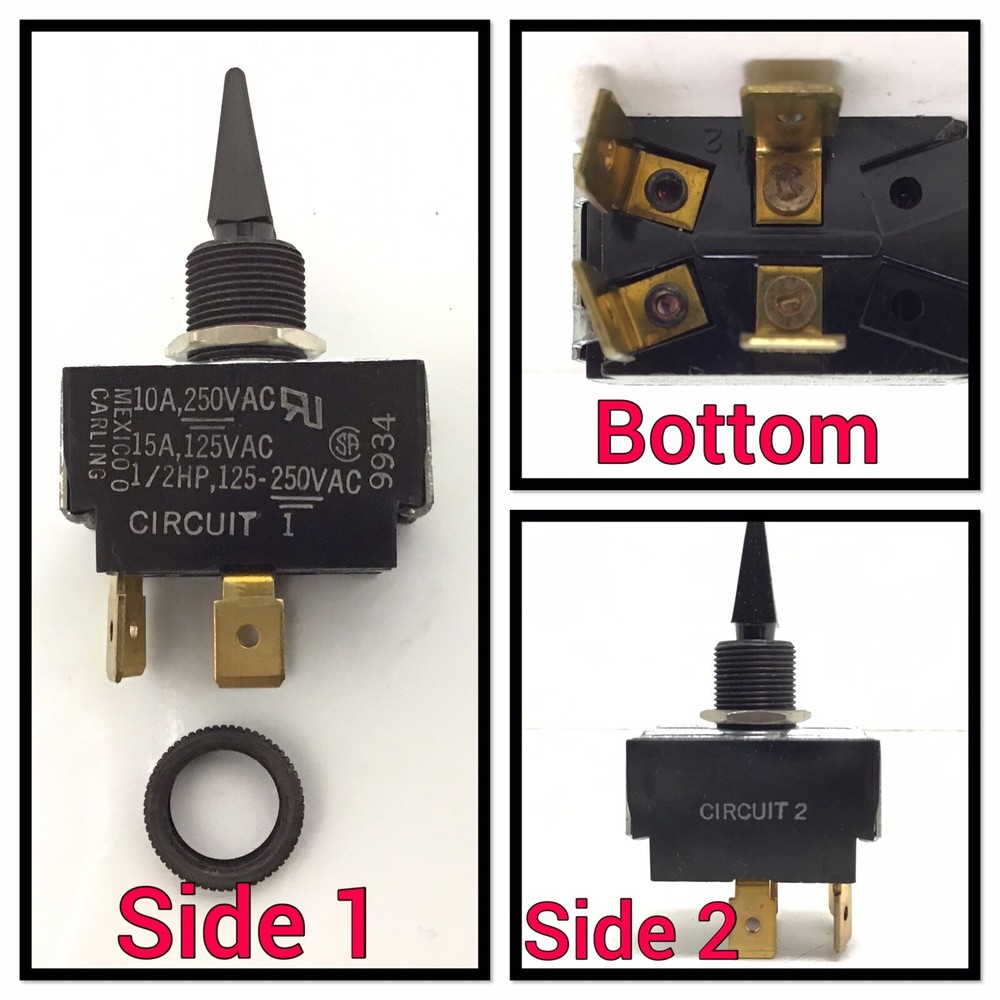 (1) Carling Toggle SWITCHES 2GG51, OFF-ON-ON, 2 CIRCUIT, 3 POSITION, 4 POST, 15A