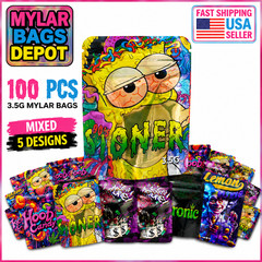 100pcs 3.5g Mixed Holographic Mylar Bags Smell Proof Resealable Zipper Pouches