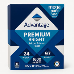 Advantage Premium Inkjet Laser Paper 8.5×11 24lb 97 Bright 1600 Sheets
