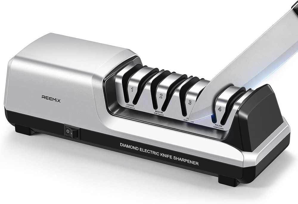 Electric Knife Sharpener with 4-Stage Sharpening (Repair, Coarse, Medium, Fine &