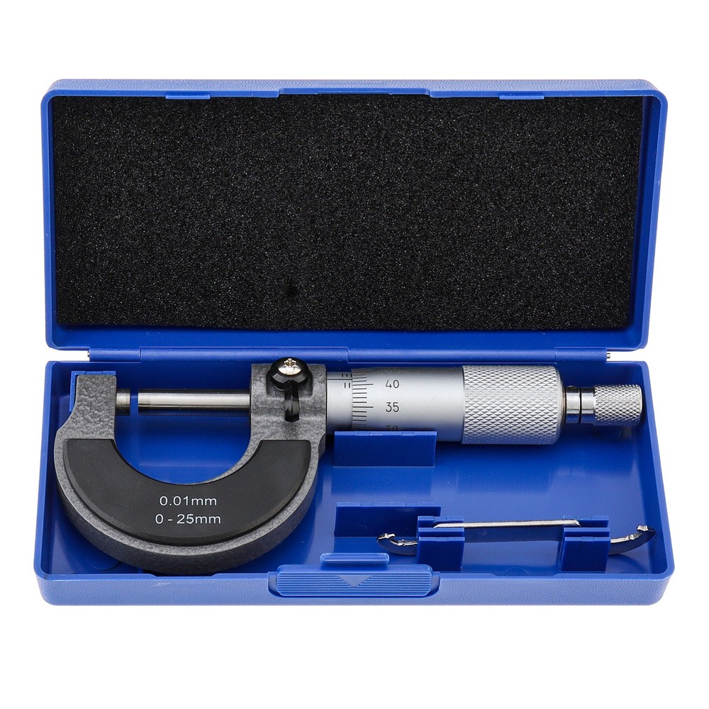 Machinist Outside Micrometer 0-25mm, 0.01mm Accuracy, Carbide Tips