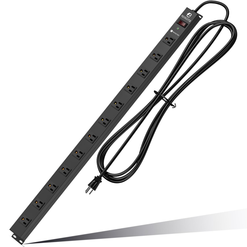 12 Outlet Surge Protector Metal Power Strip, 1800J Mountable Power Outlet, He…