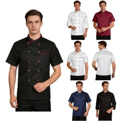 US Unisex Men Women Chef Coat Jacket Kitchen Hotel Restaurant Work Uniform Tops