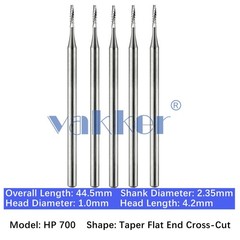 Vakker 5pc Dental HP 700 Carbide Burs Taper Flat End Cross-Cut 2.35mm Shank