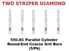 Premier Dental TWO STRIPER Diamond 550.8C Parallel Cylinder Round-End Coars 5/pk