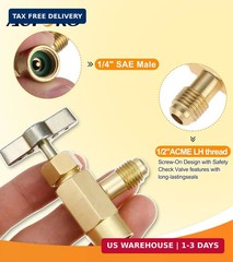 R1234YF Self-Sealing Can Tap with R134A Tank Adapter, 1/2” to 1/4” SAE Refrige