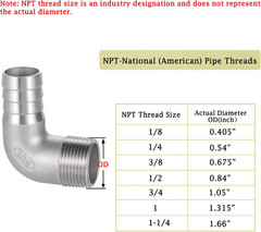 304 Stainless Steel Hose Barb Fitting, 1″ Hose Barb to 1″ NPT Male 90 Degree Elb