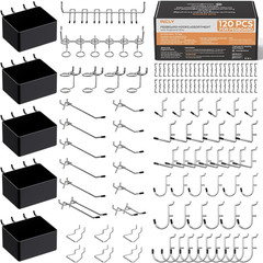 120PCS Pegboard Accessories Kit with Hooks and Bins, Fits 1/8″ & 1/4″ Pegboard,