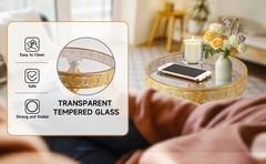 -Golden Tempered Glass Metal Coffee Table Creative Side Corner