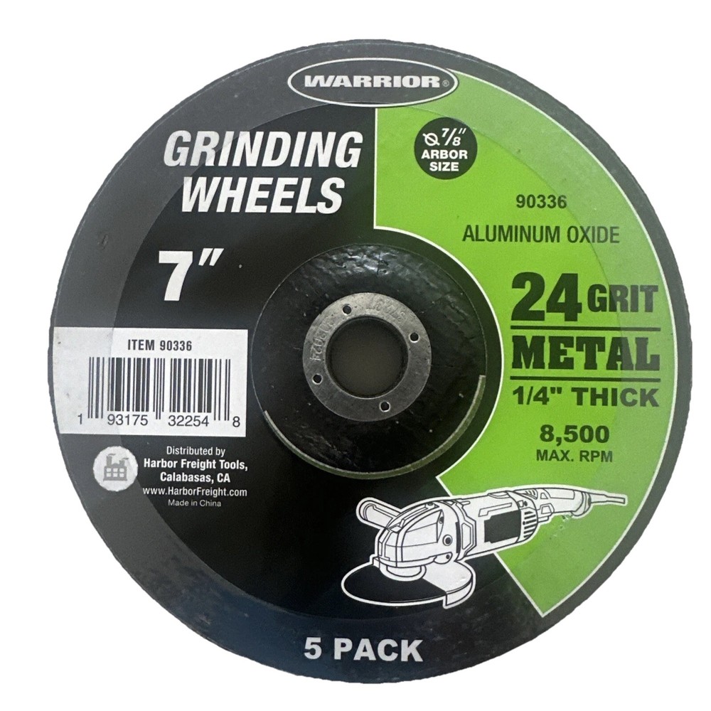 Warrior 5 Pc Grinding Wheel 7 Inch 1/4″ Thick Aluminum Oxide 24 Grit Metal 90336