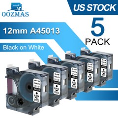 5PK For Dymo D1 Label Tape 12mm Black on White 45013 S0720530 Cassette 1/2