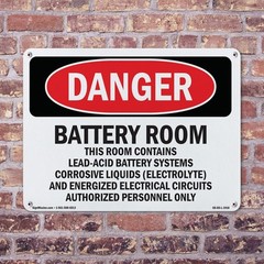 Battery Room Contains Lead OSHA Danger Sign Metal, Plastic, Decal 5 or 10 Pack