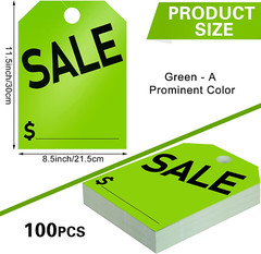 100 Pack Car Dealer Mirror Hang Tags 8.5×11.5 Inches Sale Price Tags (Green)