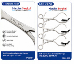 Soft Tissue Bone Reduction Forceps With Ball Tip 03.111.750 Stainless 3PCS Set