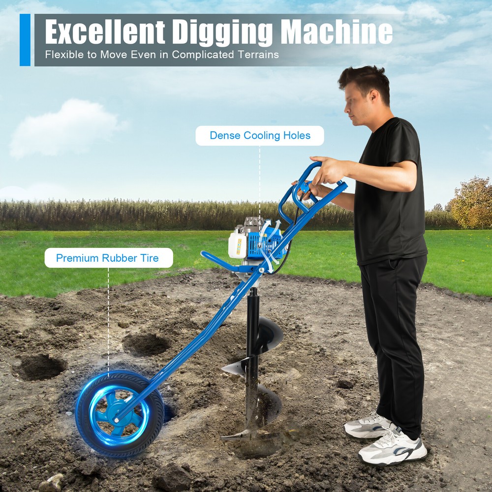 63CC 2-Stroke Gas Powered Post Hole Digger Earth Auger Borer Ground Drill 12″Bit