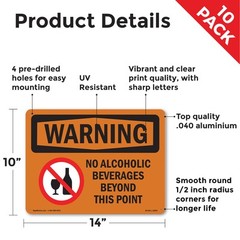 No Alcoholic Beverages Beyond This Point OSHA WARNING Sign, Decal 5 or 10 Pack