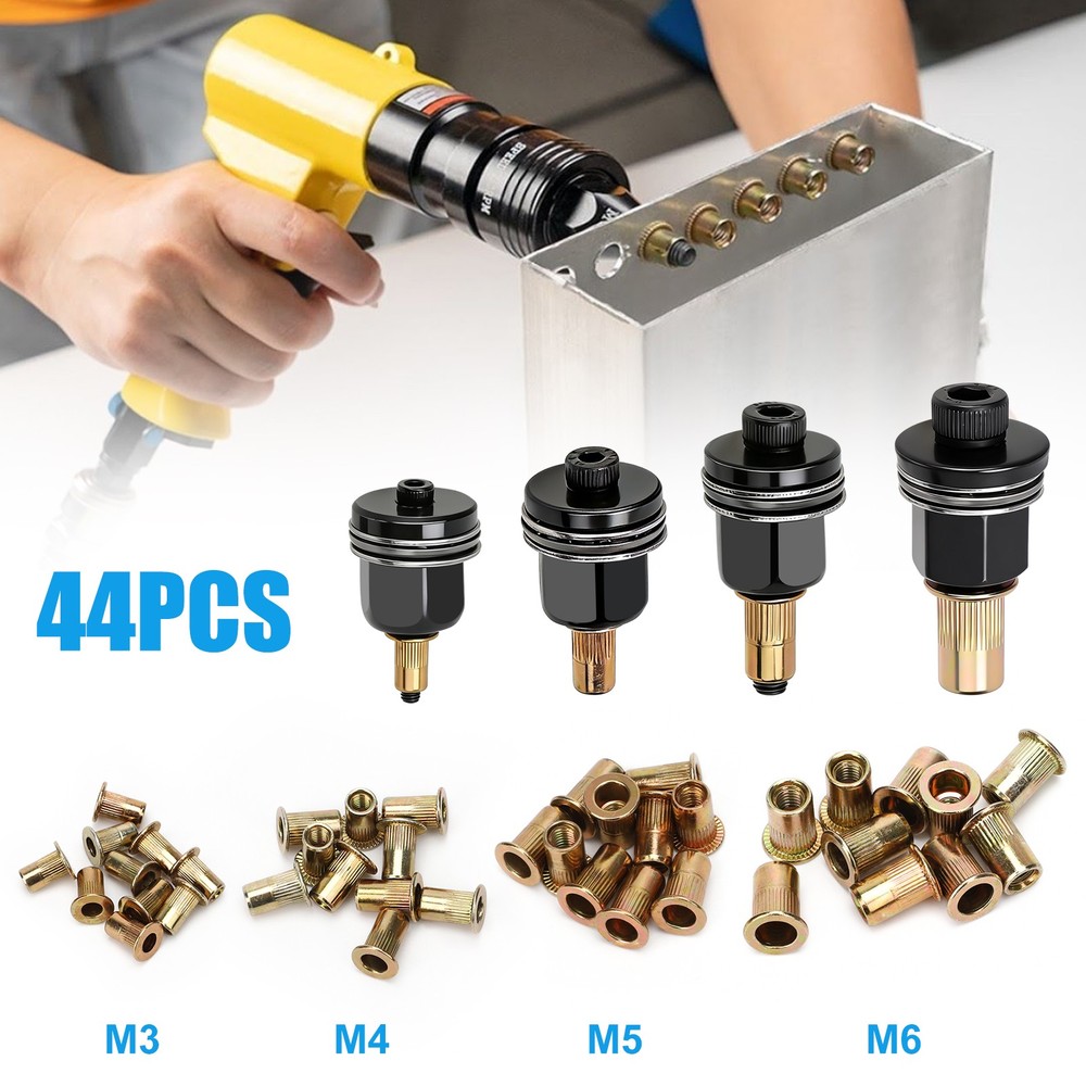 44pcs Manual Rivet Nut Tool Kit M3-M6 Carbon Steel Nutsert Riveting Adapter Set